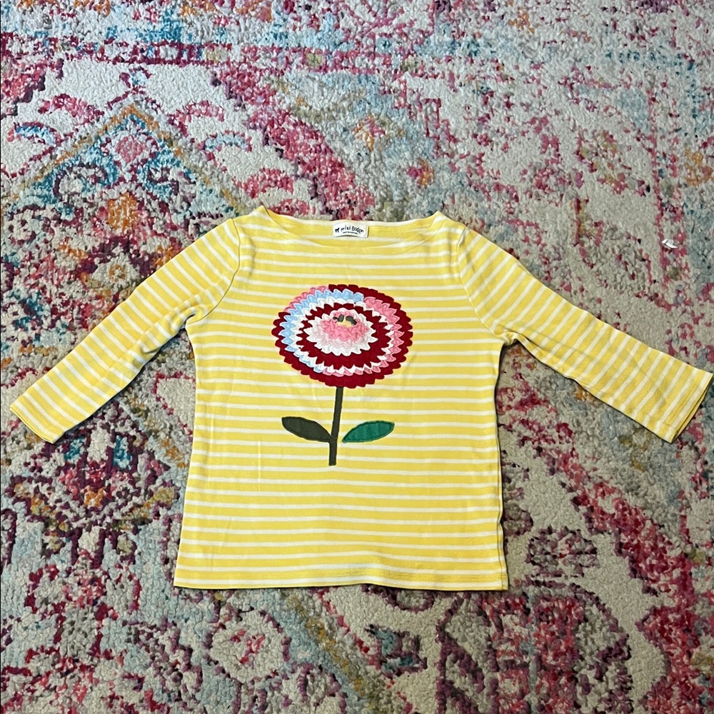 Mini Boden Yellow Striped Long Sleeve with Flower